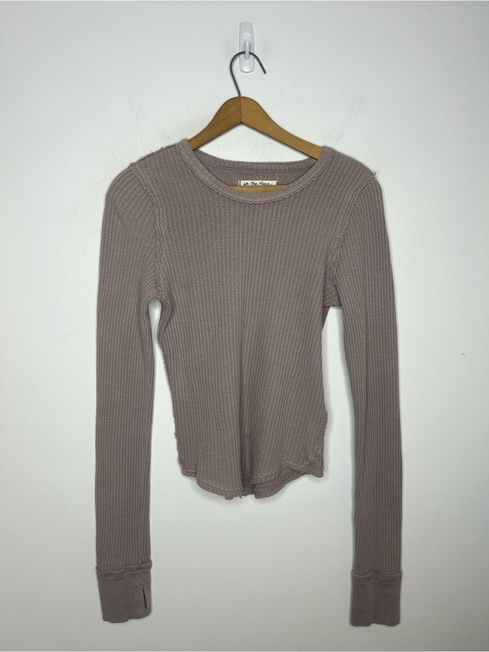 Free People We The Free Thermal Top Gray Exposed Seam Long Sleeve